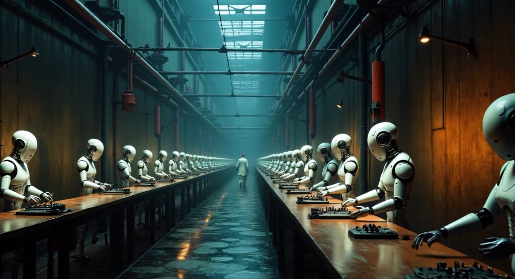 Sunflowers still — robots working in a laboratory hall
